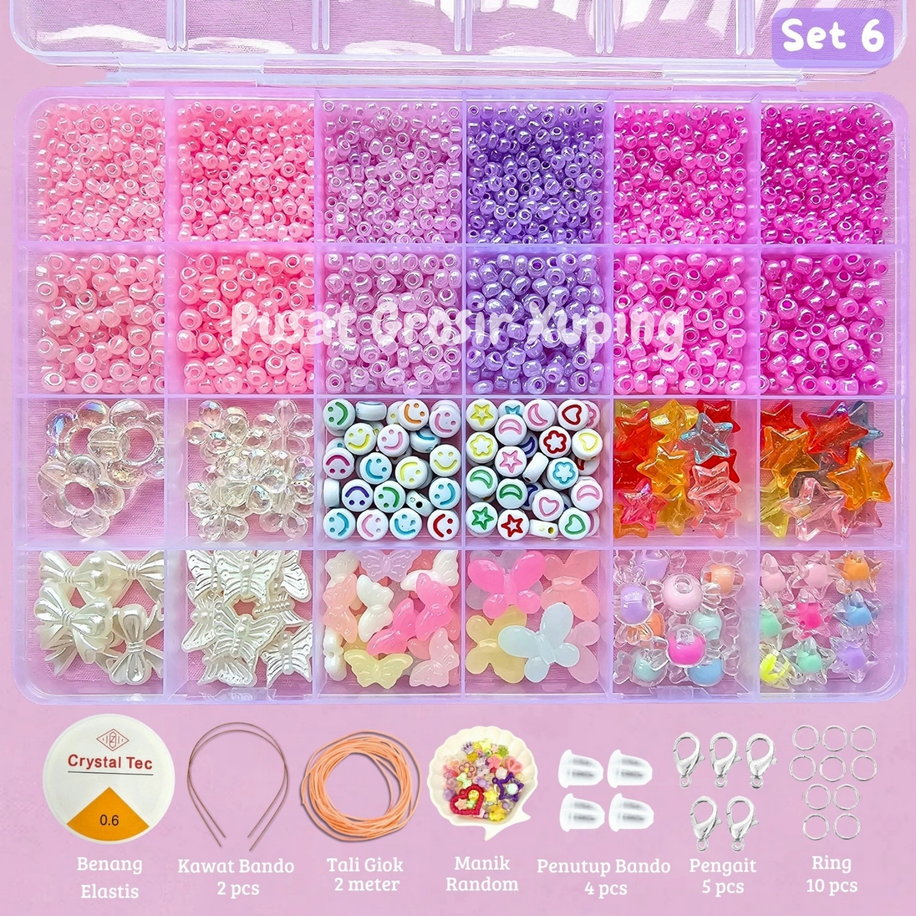 DIY Craft Kit Gelang Manik Manik Aesthetic - Manik Manik Pasir 1 Box Lengkap - Set Pernak Pernik Meronce Mote - SET 6